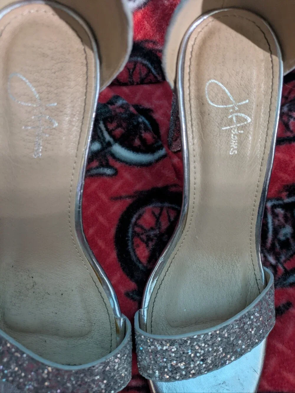 J. Adams Silver Glitter Ankle Strap Heels - Prom/Night Out